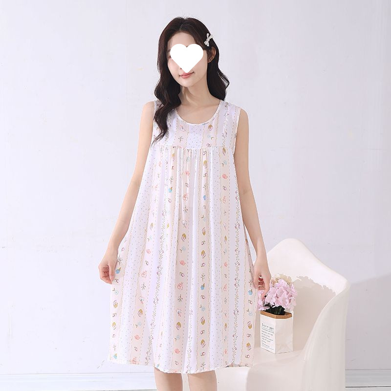 Suvine õhuke puuvillane siidist öösärk naistele ja emadele, suured suurused lahtised koduriided, viskoosist pidžaamad, lahe ümara kaelusega kleit