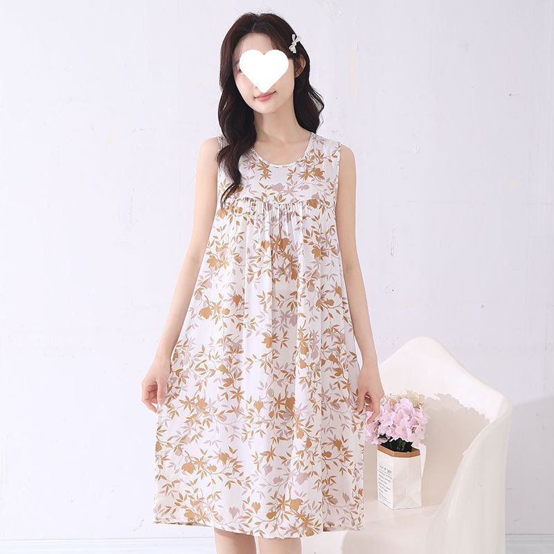 Suvine õhuke puuvillane siidist öösärk naistele ja emadele, suured suurused lahtised koduriided, viskoosist pidžaamad, lahe ümara kaelusega kleit