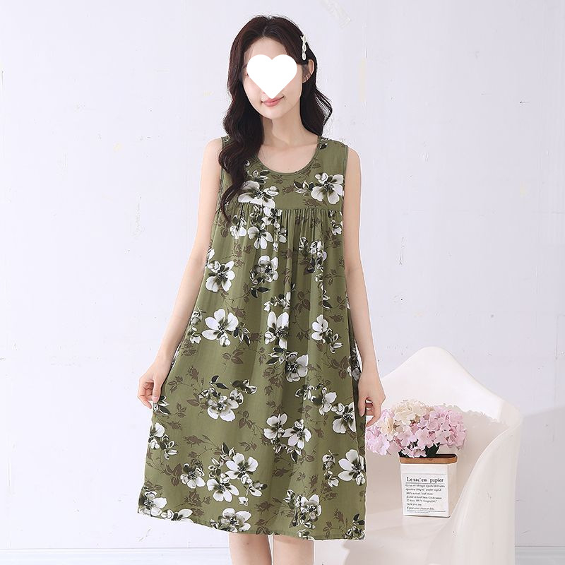 Suvine õhuke puuvillane siidist öösärk naistele ja emadele, suured suurused lahtised koduriided, viskoosist pidžaamad, lahe ümara kaelusega kleit