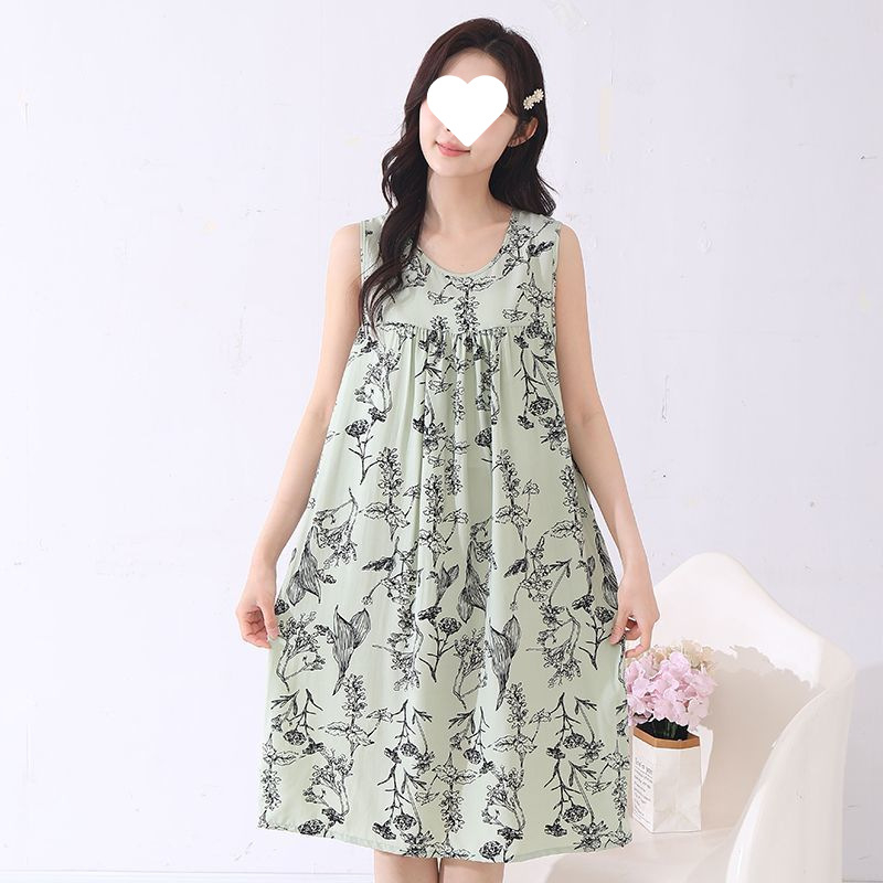 Suvine õhuke puuvillane siidist öösärk naistele ja emadele, suured suurused lahtised koduriided, viskoosist pidžaamad, lahe ümara kaelusega kleit