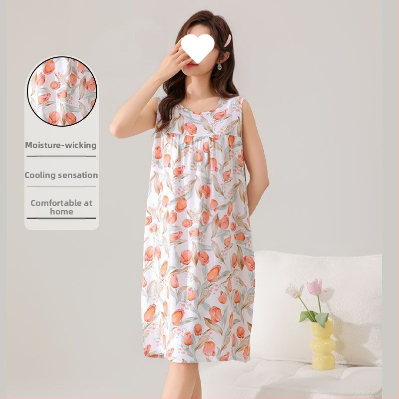 Suvine õhuke puuvillane siidist öösärk naistele ja emadele, suured suurused lahtised koduriided, viskoosist pidžaamad, lahe ümara kaelusega kleit