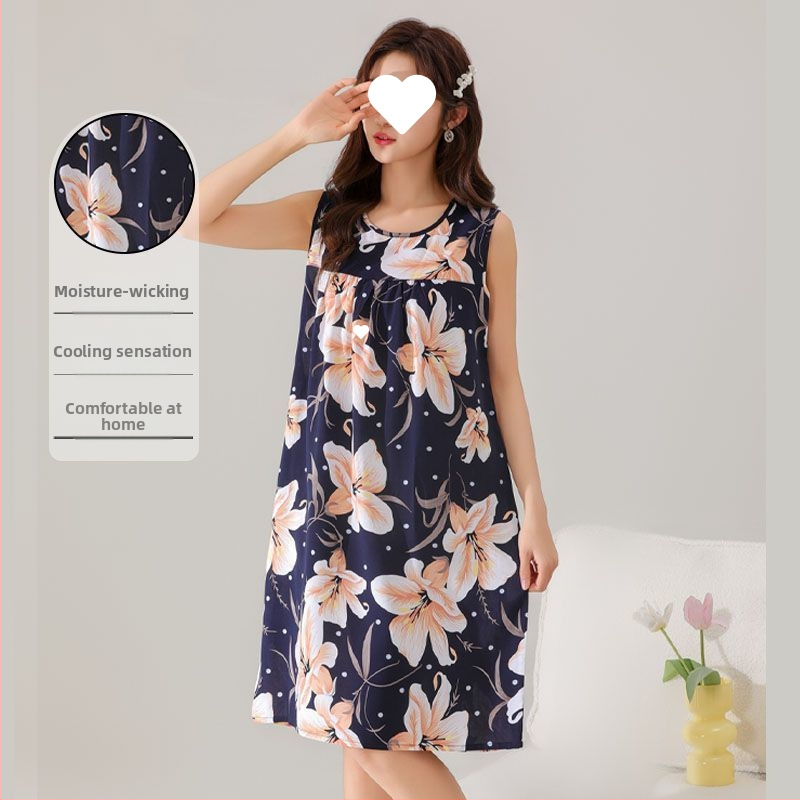 Suvine õhuke puuvillane siidist öösärk naistele ja emadele, suured suurused lahtised koduriided, viskoosist pidžaamad, lahe ümara kaelusega kleit