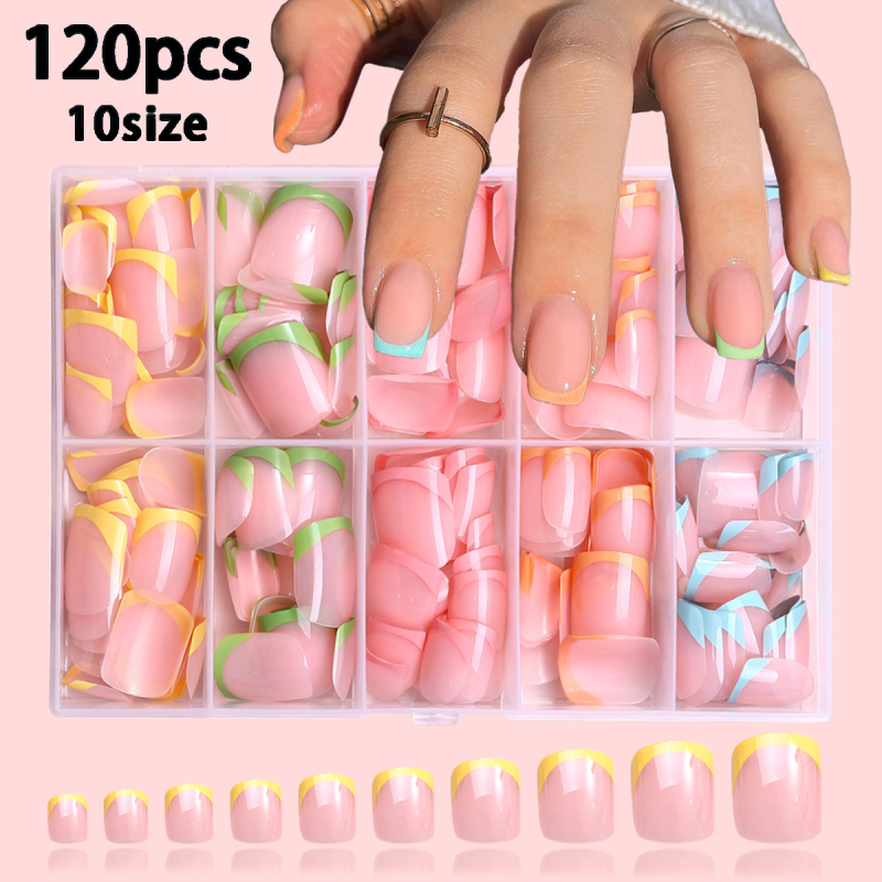 Prantsuse stiilis Wearing Armor 120 lühike värviline karbis prantsuse stiilis eemaldatav kunstküüne maniküür
