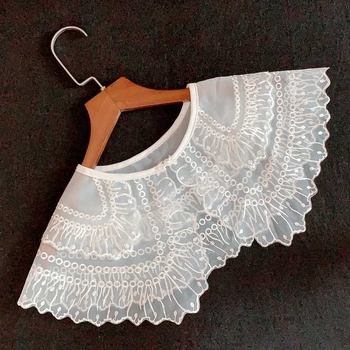 Saldās mežģīnes dekoratīva divslāņu elpojoša mākslīgā apkakle pavasara un vasaras vienkārša atmosfēriska vecuma samazināšanas apģērba sieviešu universāls šalle ārējais spārns