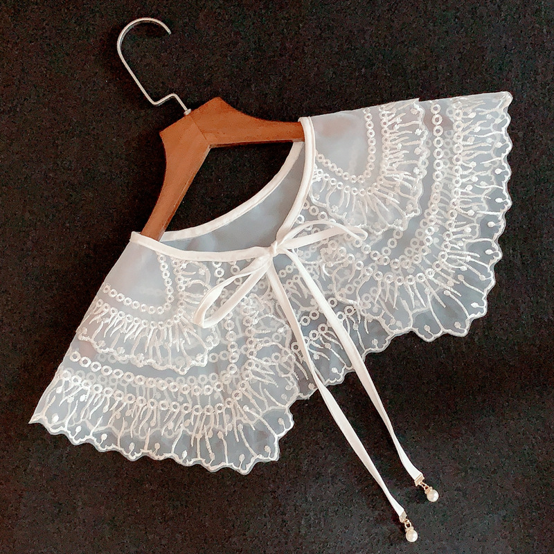 Saldās mežģīnes dekoratīva divslāņu elpojoša mākslīgā apkakle pavasara un vasaras vienkārša atmosfēriska vecuma samazināšanas apģērba sieviešu universāls šalle ārējais spārns