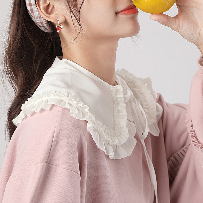 Saldās mežģīnes dekoratīva divslāņu elpojoša mākslīgā apkakle pavasara un vasaras vienkārša atmosfēriska vecuma samazināšanas apģērba sieviešu universāls šalle ārējais spārns