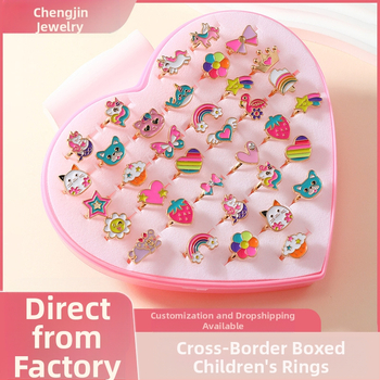 Παιδικό δαχτυλίδι σε κουτί για παιδιά, δαχτυλίδι αγάπης, μόδα, καρτούν, κοσμήματα με φρούτα και κρύσταλλα, κοσμήματα πριγκίπισσας