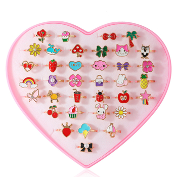 Παιδικό δαχτυλίδι σε κουτί για παιδιά, δαχτυλίδι αγάπης, μόδα, καρτούν, κοσμήματα με φρούτα και κρύσταλλα, κοσμήματα πριγκίπισσας