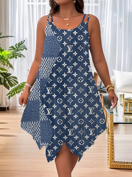 2025. aasta Euroopa ja Ameerika uued naisterõivad Amazoni topelt õlarihmaga suvine vabaaja asümmeetriline äärisega ümara kaelusega kleit