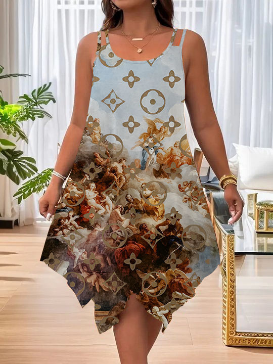 2025. aasta Euroopa ja Ameerika uued naisterõivad Amazoni topelt õlarihmaga suvine vabaaja asümmeetriline äärisega ümara kaelusega kleit