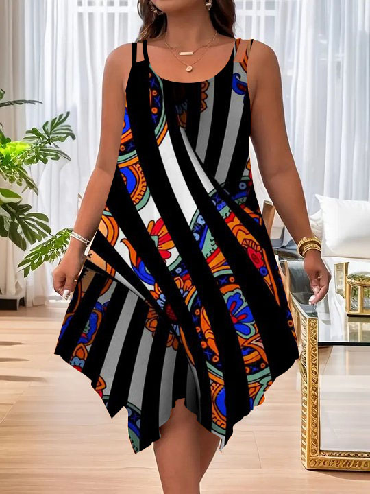 2025. aasta Euroopa ja Ameerika uued naisterõivad Amazoni topelt õlarihmaga suvine vabaaja asümmeetriline äärisega ümara kaelusega kleit