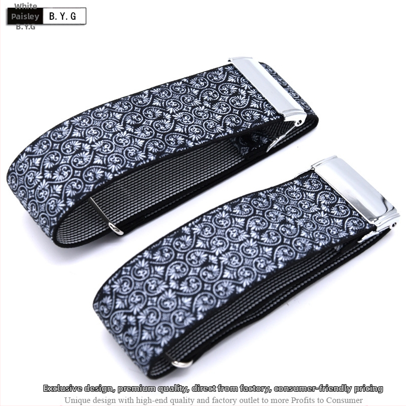 Suaugusiems skirti vyriški ir moteriški marškinių raiščiai, neslystantys dirželiai, universalūs rankogaliai, stilingi elastiniai raiščiai, europietiški ir amerikietiški rankovių žiedai, reguliuojami