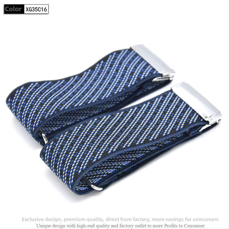 Suaugusiems skirti vyriški ir moteriški marškinių raiščiai, neslystantys dirželiai, universalūs rankogaliai, stilingi elastiniai raiščiai, europietiški ir amerikietiški rankovių žiedai, reguliuojami