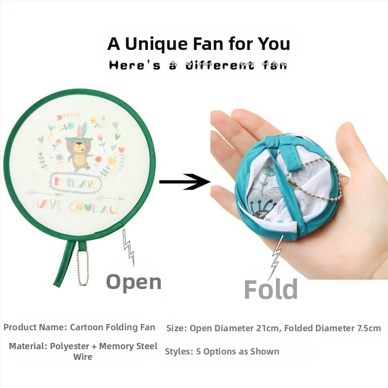 Käsitsi vändatav kaasaskantav ventilaator suveüliõpilastele, kaasaskantav multifilmide kokkupandav ventilaator, väike hundinuia ventilaator, populaarne ja armas