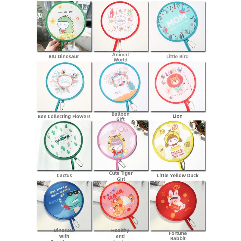 Käsitsi vändatav kaasaskantav ventilaator suveüliõpilastele, kaasaskantav multifilmide kokkupandav ventilaator, väike hundinuia ventilaator, populaarne ja armas