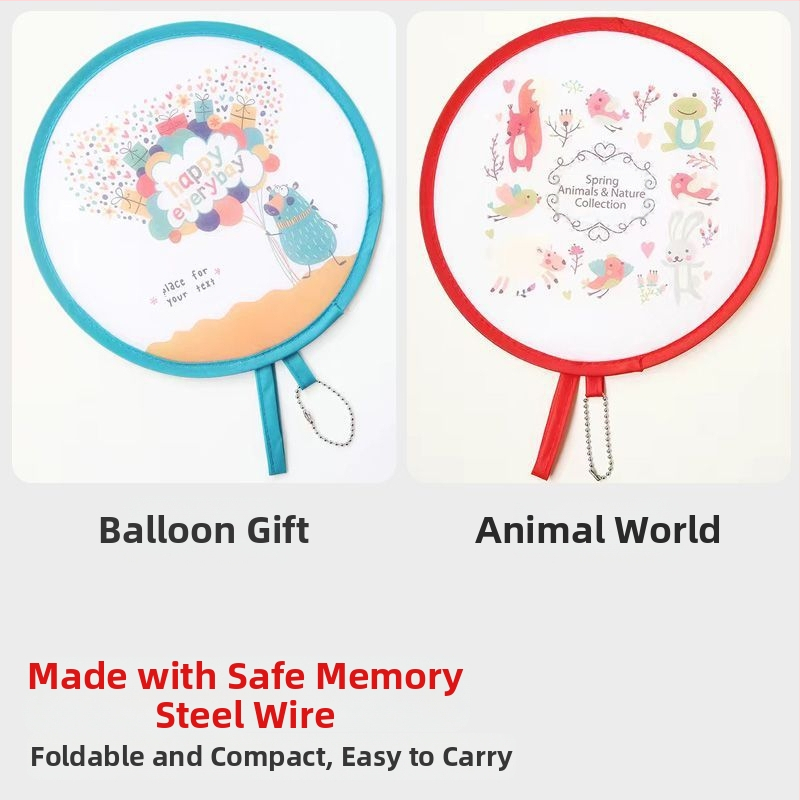 Käsitsi vändatav kaasaskantav ventilaator suveüliõpilastele, kaasaskantav multifilmide kokkupandav ventilaator, väike hundinuia ventilaator, populaarne ja armas