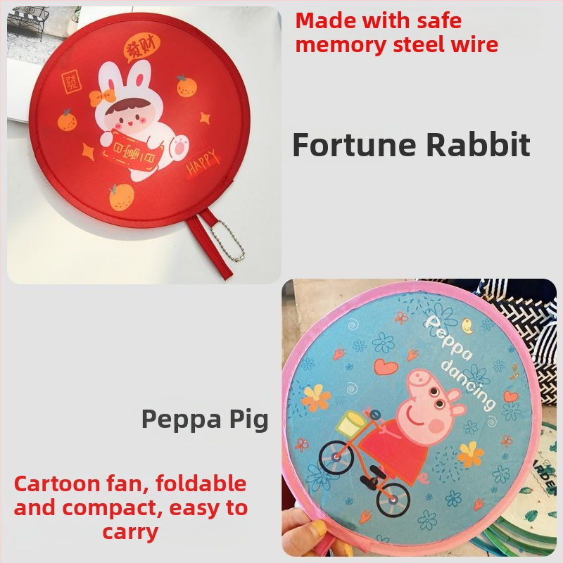 Käsitsi vändatav kaasaskantav ventilaator suveüliõpilastele, kaasaskantav multifilmide kokkupandav ventilaator, väike hundinuia ventilaator, populaarne ja armas