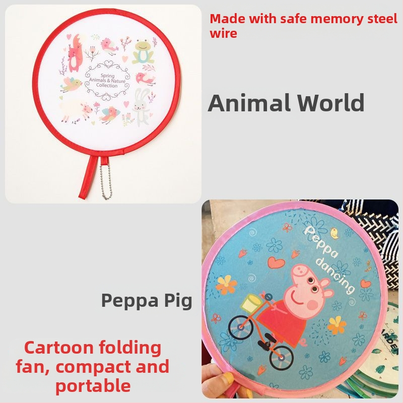 Käsitsi vändatav kaasaskantav ventilaator suveüliõpilastele, kaasaskantav multifilmide kokkupandav ventilaator, väike hundinuia ventilaator, populaarne ja armas