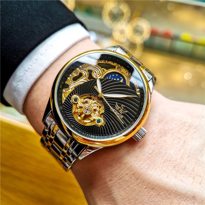 SEWOR ceas mecanic automat pentru bărbați, ceas bărbătesc, Tourbillon gol, luminos, impermeabil, business retro, ceas bărbătesc