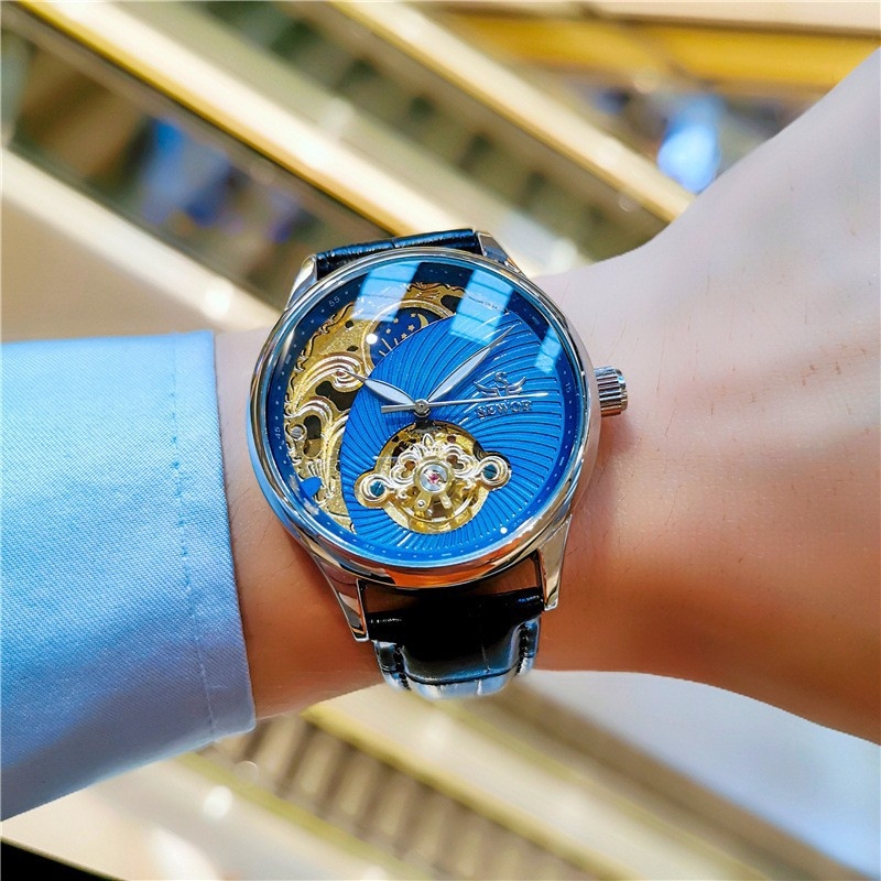 SEWOR vīriešu automātiskais mehāniskais pulkstenis vīriešu pulkstenis dobs Tourbillon gaismas ūdensizturīgs biznesa retro vīriešu pulkstenis