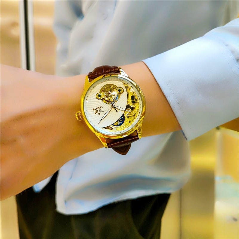 SEWOR vīriešu automātiskais mehāniskais pulkstenis vīriešu pulkstenis dobs Tourbillon gaismas ūdensizturīgs biznesa retro vīriešu pulkstenis