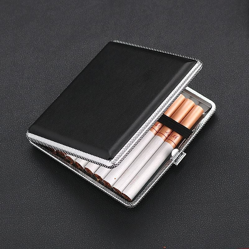 Husă de țigară din piele, en-gros, tip boutique pentru bărbați, ușoară, cu 20 de bețe metalice, husă de țigară din piele, suport pentru țigări, set de fumat direct din fabrică