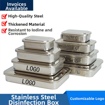 Dezinfekčná krabička z nehrdzavejúcej ocele 304 s vekom a otvormi, vatový obväz, chirurgická dezinfekcia, štvorcová doska na chirurgické nástroje