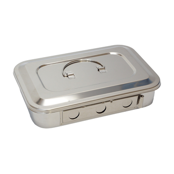 304 Πυκνωμένο κουτί απολύμανσης από ανοξείδωτο χάλυβα με καπάκι και τρύπες Επίδεσμος από βαμβάκι Τετράγωνη πλάκα χειρουργικής απολύμανσης Πλάκα χειρουργικών εργαλείων