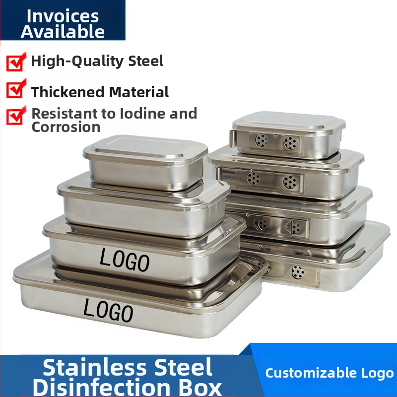 Dezinfekčná krabička z nehrdzavejúcej ocele 304 s vekom a otvormi, vatový obväz, chirurgická dezinfekcia, štvorcová doska na chirurgické nástroje