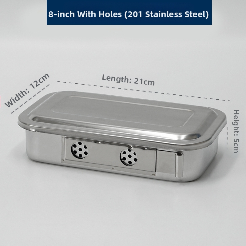 Dezinfekčná krabička z nehrdzavejúcej ocele 304 s vekom a otvormi, vatový obväz, chirurgická dezinfekcia, štvorcová doska na chirurgické nástroje