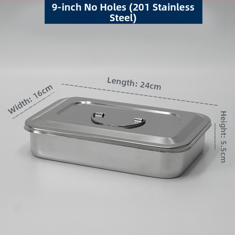 Dezinfekčná krabička z nehrdzavejúcej ocele 304 s vekom a otvormi, vatový obväz, chirurgická dezinfekcia, štvorcová doska na chirurgické nástroje