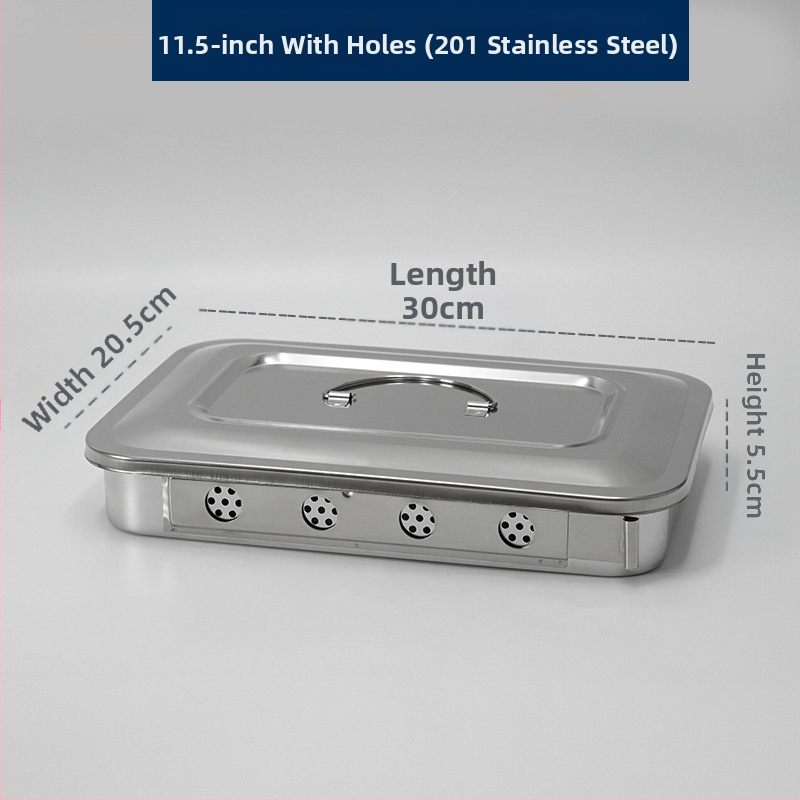 Dezinfekčná krabička z nehrdzavejúcej ocele 304 s vekom a otvormi, vatový obväz, chirurgická dezinfekcia, štvorcová doska na chirurgické nástroje