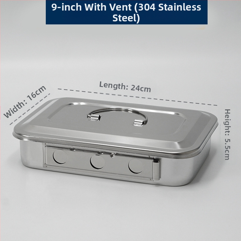 Dezinfekčná krabička z nehrdzavejúcej ocele 304 s vekom a otvormi, vatový obväz, chirurgická dezinfekcia, štvorcová doska na chirurgické nástroje