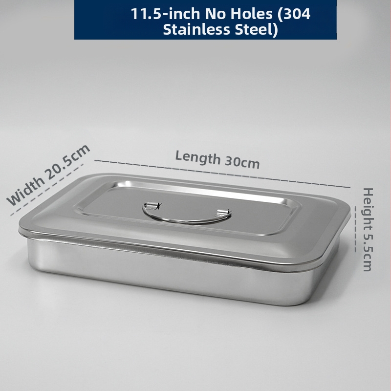 Dezinfekčná krabička z nehrdzavejúcej ocele 304 s vekom a otvormi, vatový obväz, chirurgická dezinfekcia, štvorcová doska na chirurgické nástroje