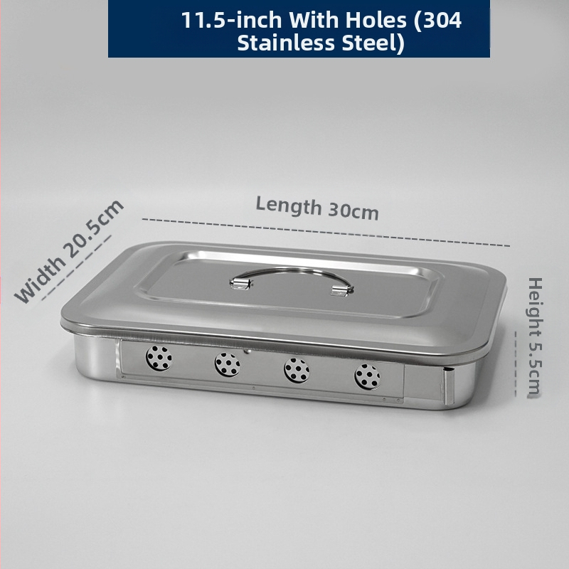 Dezinfekčná krabička z nehrdzavejúcej ocele 304 s vekom a otvormi, vatový obväz, chirurgická dezinfekcia, štvorcová doska na chirurgické nástroje