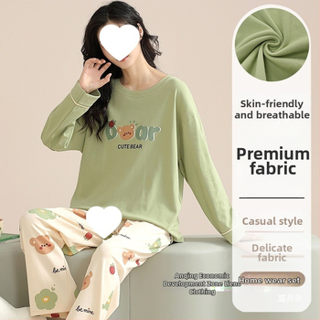 Pidžaamad Puuvillased pikkade varrukatega pulloverid Uus stiil Naiste koduriided ülikonnad pluss-suuruses kevad- ja sügispüksid Tüdrukute vabaaja armsad püksid