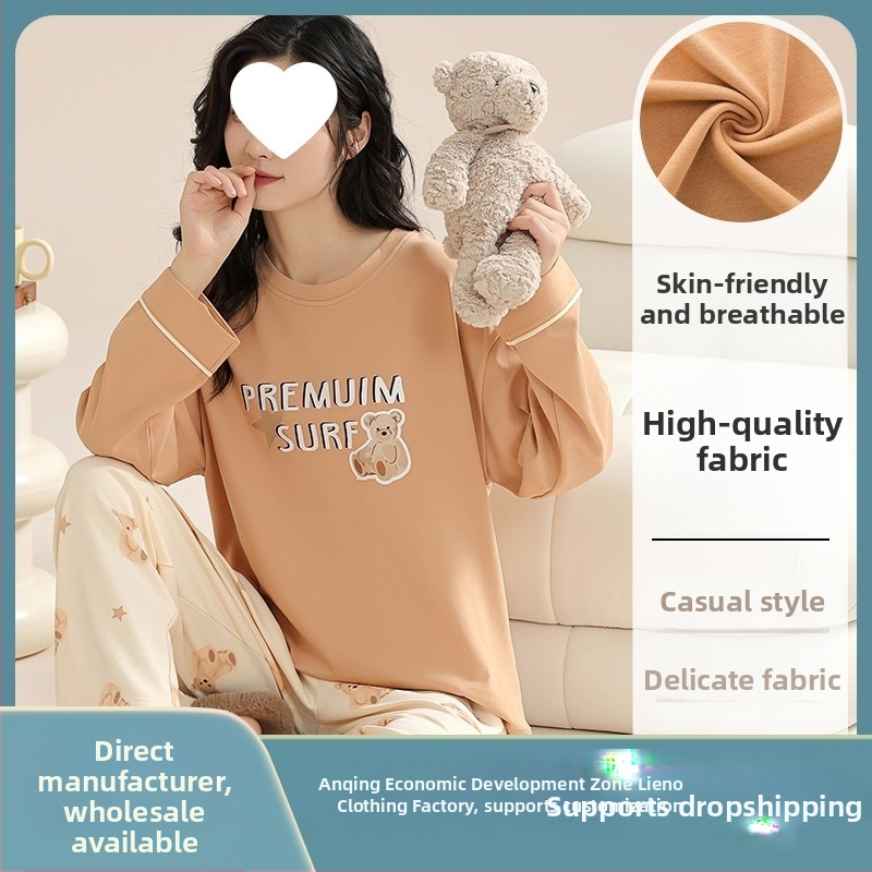 Pidžaamad Puuvillased pikkade varrukatega pulloverid Uus stiil Naiste koduriided ülikonnad pluss-suuruses kevad- ja sügispüksid Tüdrukute vabaaja armsad püksid