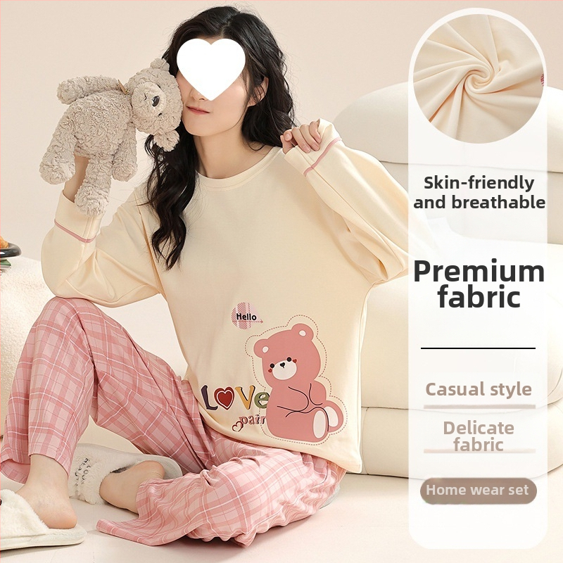 Pidžaamad Puuvillased pikkade varrukatega pulloverid Uus stiil Naiste koduriided ülikonnad pluss-suuruses kevad- ja sügispüksid Tüdrukute vabaaja armsad püksid