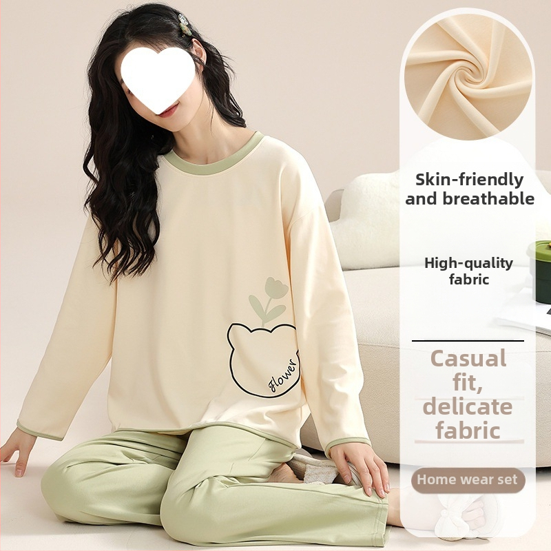Pidžaamad Puuvillased pikkade varrukatega pulloverid Uus stiil Naiste koduriided ülikonnad pluss-suuruses kevad- ja sügispüksid Tüdrukute vabaaja armsad püksid