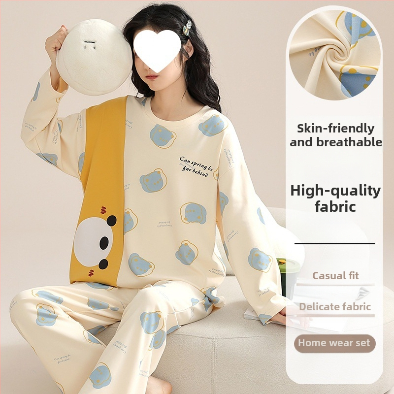Pidžaamad Puuvillased pikkade varrukatega pulloverid Uus stiil Naiste koduriided ülikonnad pluss-suuruses kevad- ja sügispüksid Tüdrukute vabaaja armsad püksid