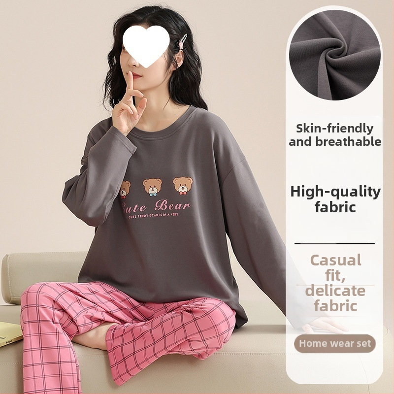 Pidžaamad Puuvillased pikkade varrukatega pulloverid Uus stiil Naiste koduriided ülikonnad pluss-suuruses kevad- ja sügispüksid Tüdrukute vabaaja armsad püksid