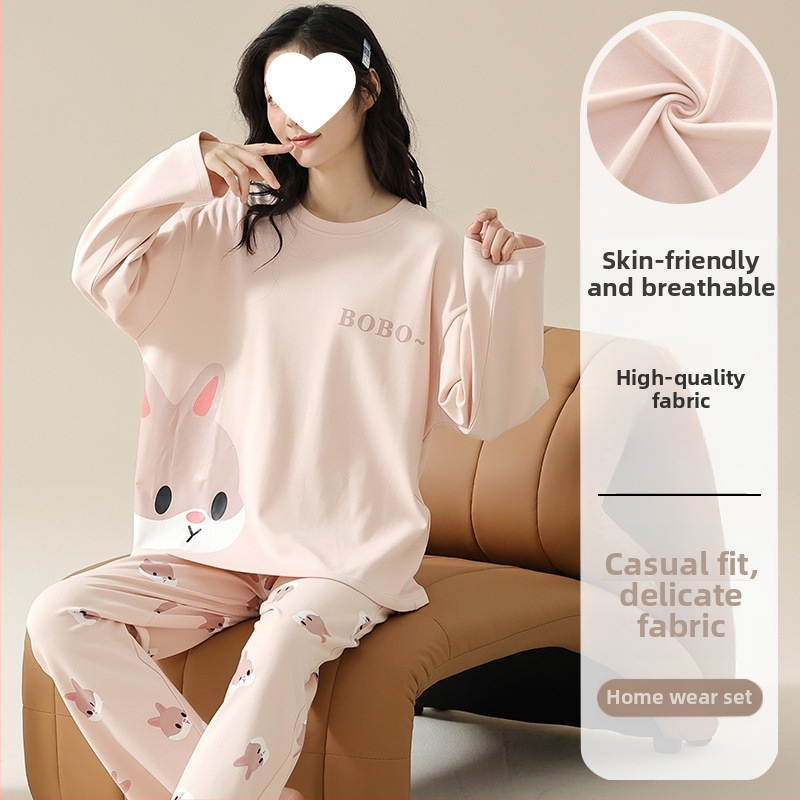 Pidžaamad Puuvillased pikkade varrukatega pulloverid Uus stiil Naiste koduriided ülikonnad pluss-suuruses kevad- ja sügispüksid Tüdrukute vabaaja armsad püksid