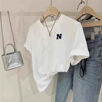 Suvine uus moodne T-särk vabaaja nišš, lühikeste varrukatega, naiste Korea stiilis keskmise pikkusega lahtine tudengitüdrukute alussärk
