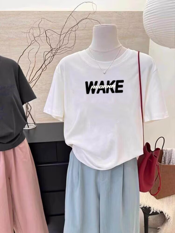 Suvine uus moodne T-särk vabaaja nišš, lühikeste varrukatega, naiste Korea stiilis keskmise pikkusega lahtine tudengitüdrukute alussärk