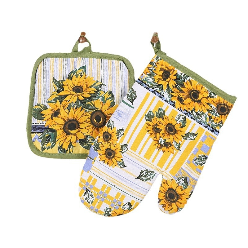 Tehase otsene polüester-puuvillane mikrolaineahju kaheosaline kõrge temperatuurikindel põletusvastane ahjukinnas laualina loominguline köögitarvik