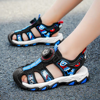 Zēnu aptinamās sandales ar jaunām, grozāmām pogām, vidēji lielām, bērnu pludmales kurpēm ar mīkstu zoli