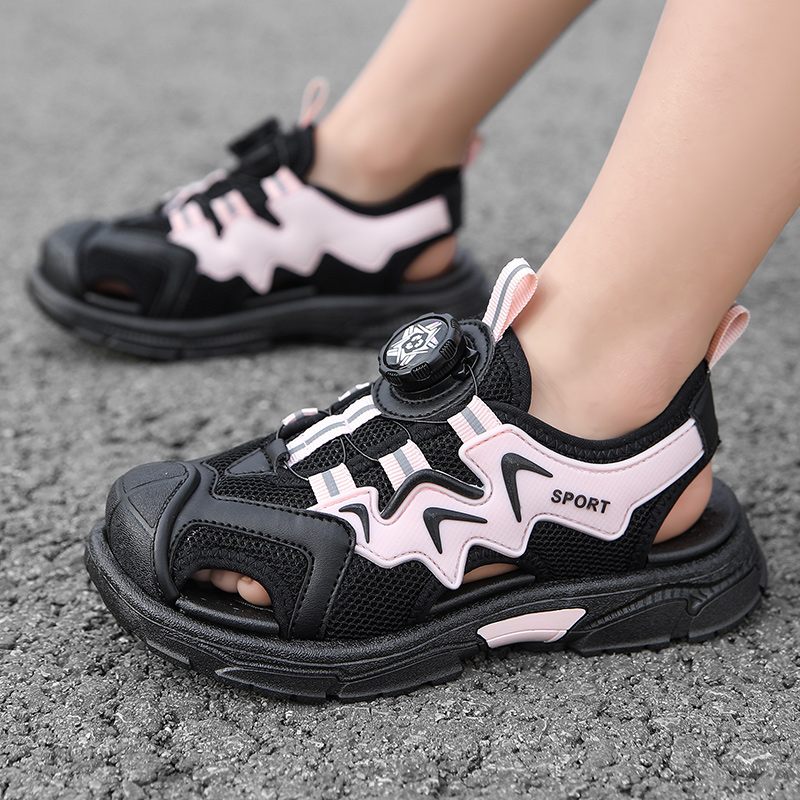 Zēnu aptinamās sandales ar jaunām, grozāmām pogām, vidēji lielām, bērnu pludmales kurpēm ar mīkstu zoli