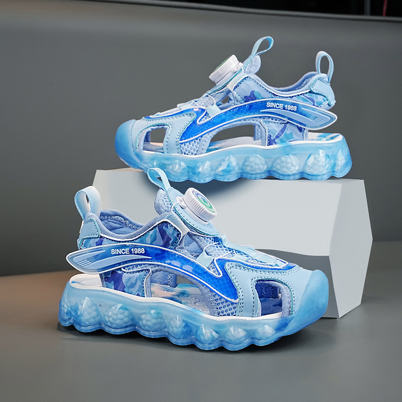 Zēnu aptinamās sandales ar jaunām, grozāmām pogām, vidēji lielām, bērnu pludmales kurpēm ar mīkstu zoli