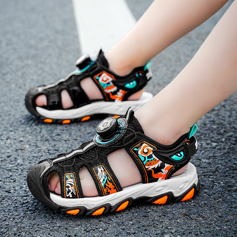 Zēnu aptinamās sandales ar jaunām, grozāmām pogām, vidēji lielām, bērnu pludmales kurpēm ar mīkstu zoli