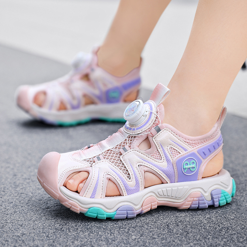 Zēnu aptinamās sandales ar jaunām, grozāmām pogām, vidēji lielām, bērnu pludmales kurpēm ar mīkstu zoli